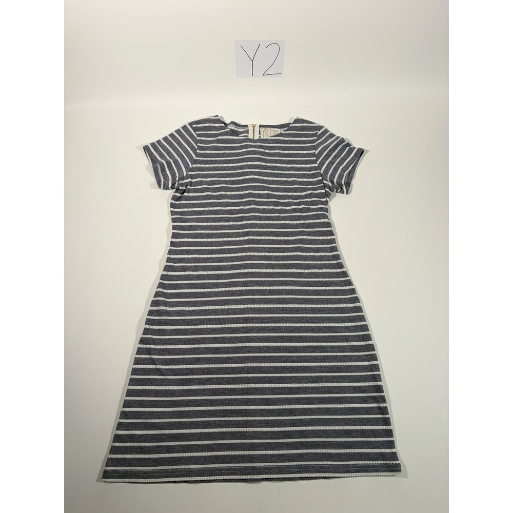 Sail to Sable STS Women's M Gray White Striped Short Sleeve Shift Dress Back Zip